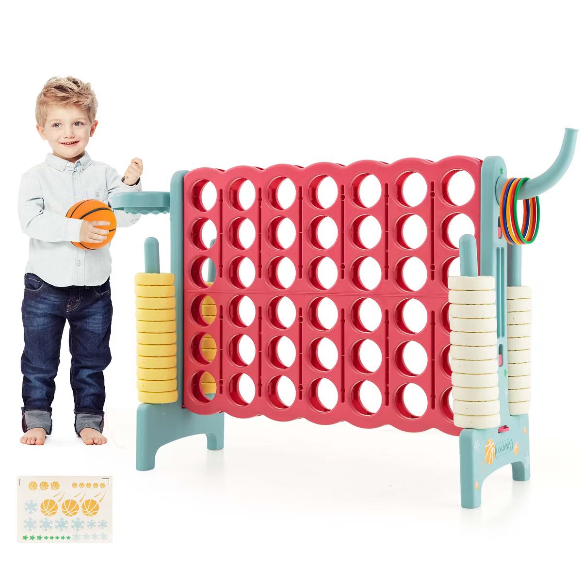 Costway Jumbo 4-to-Score 4 in A Row Giant Game Set with Stickers for Kids Adults Family Fun Red/Y... | Target