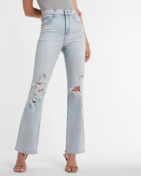 Super High Waisted Ripped 90s Bootcut Jeans | Express