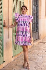 Pintuck Ruffle Mini Dress- Sumba Pink | Oliphant Design