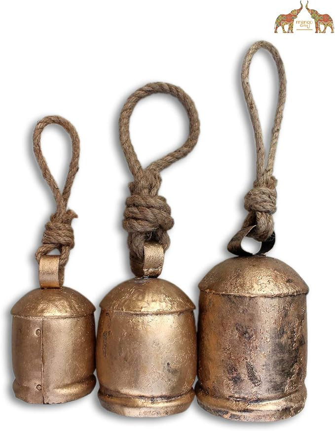 Mango Gifts Harmony Antique Gold Finish Decorative Large Cow Garden Bells with Wooden Clapper Set... | Amazon (US)