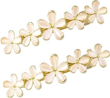 2 Pcs 2.64inch Flower Opal Hair Clips Gold Sparkly Wedding Barrettes Fancy Hair Pins Valentines W... | Amazon (US)