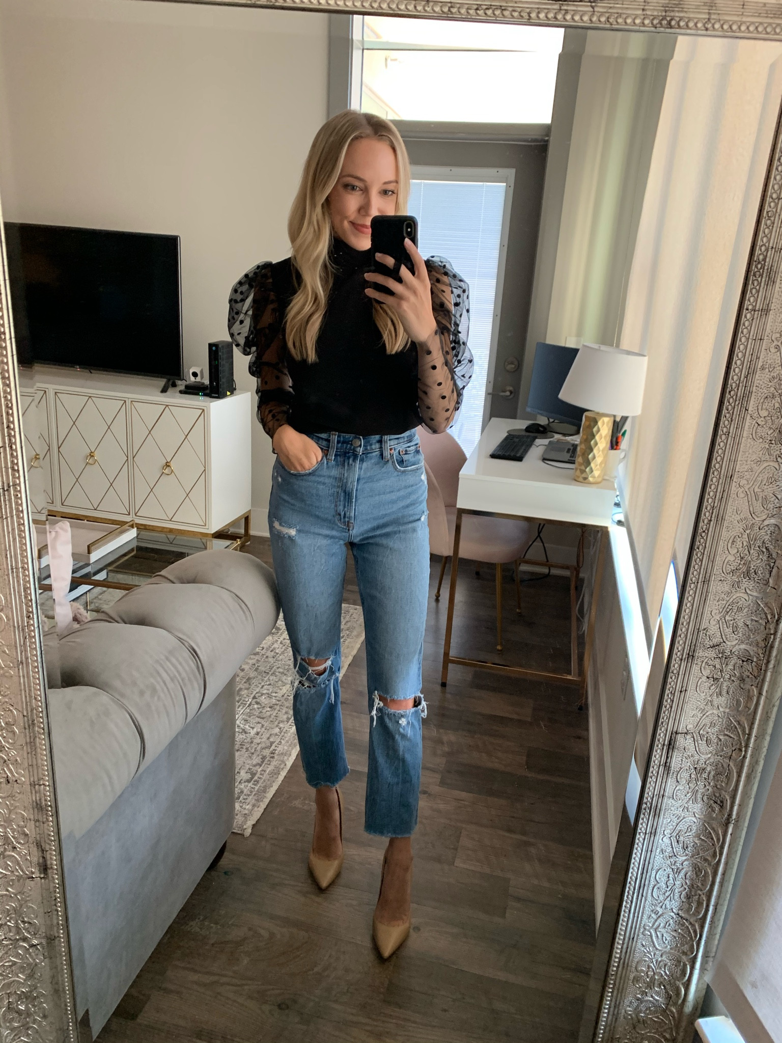 Hazel pumps, pointed toe heels, fall outfit, black lace puff sleeve blouse, amazon fashion, Abercrombie jeans, straight leg jeans 

#LTKshoecrush #LTKSeasonal #LTKunder100