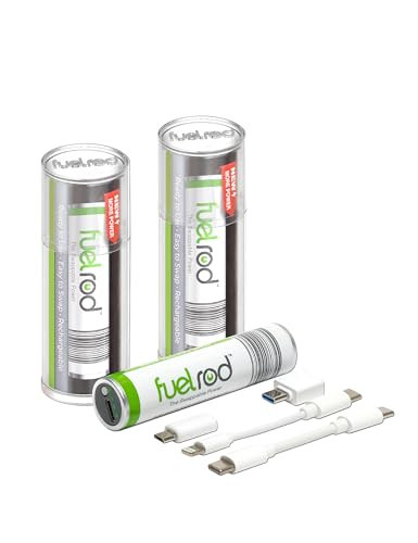FuelRod USB-C Portable Charger Kit - Pack of 2 - Includes All Cables & Adapters Compatible with All Tablets & Smart Phones, Rechargeable Backup Power Bank, Swap for Charged Rod at Kiosk | Amazon (US)