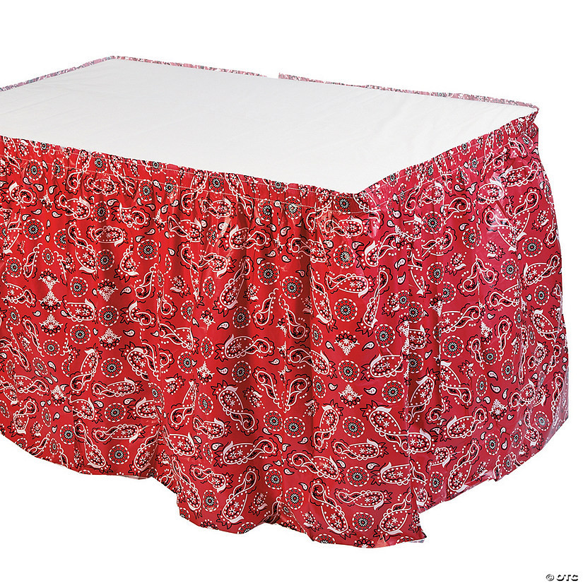 Stylish Red Bandana Print Table Skirt - 14 Ft. for Western Events | Oriental Trading Company