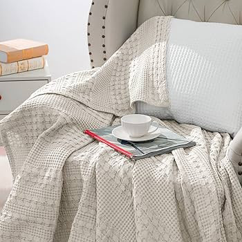 Amazon.com: PHF 100% Cotton Waffle Weave Blanket King Size - Washed Soft Lightweight Blanket for ... | Amazon (US)