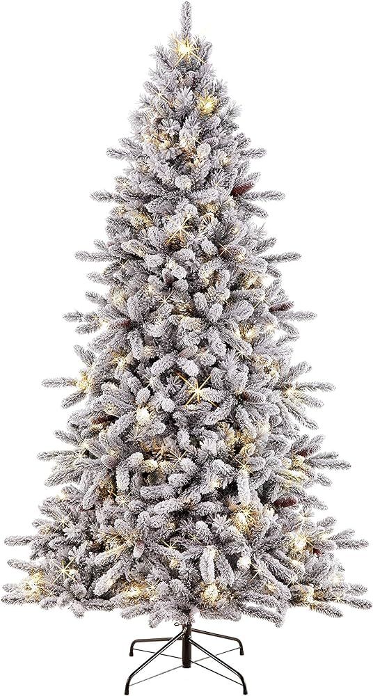 Puleo International 7.5-Foot Pre-Lit Flocked Bennington Fir Artificial Christmas Tree with 400 UL... | Amazon (US)