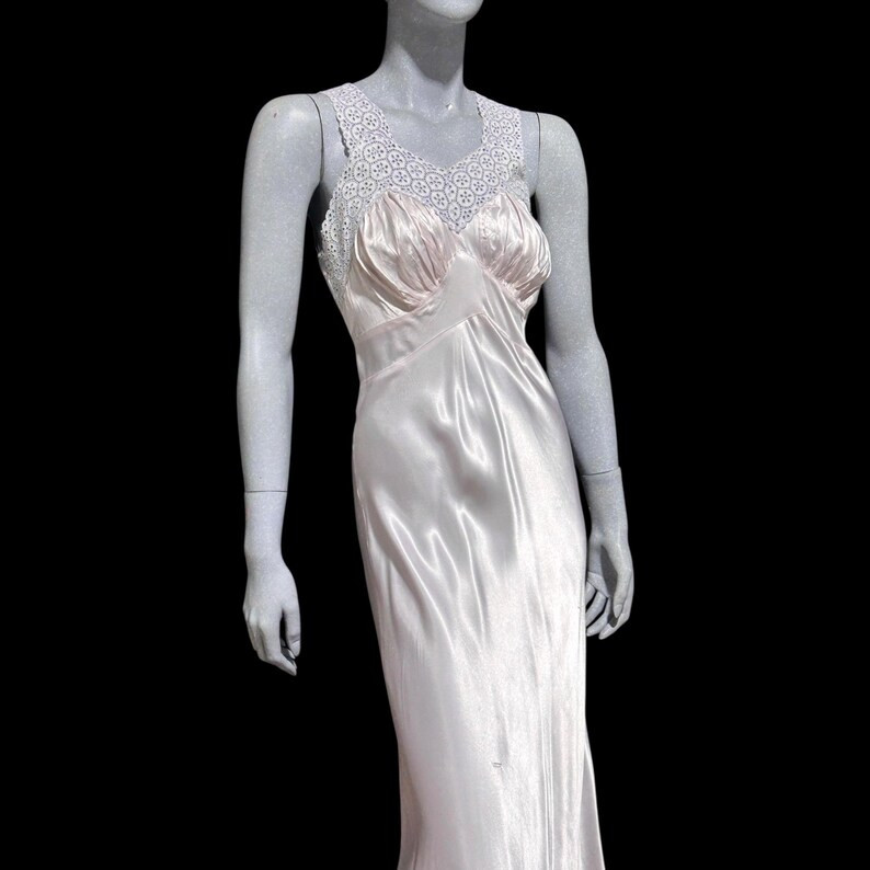 Vintage 1940s Nightgown Slip Dress: Shiny Lavender Pink Bias Cut Rayon & Eyelet Lingerie Dress - ... | Etsy (US)