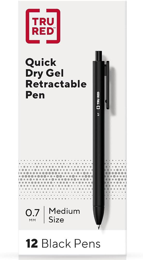 Staples TRU RED Retractable Quick Dry Gel Pens, Medium Point, 0.7mm, Black, Dozen (TR54498-CC) | Amazon (US)