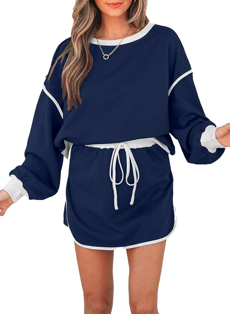 Women's 2 Piece Sets Fall Casual Long Sleeve Sweatshirts and Matching Skort Winter Lounge Outfits... | Amazon (US)
