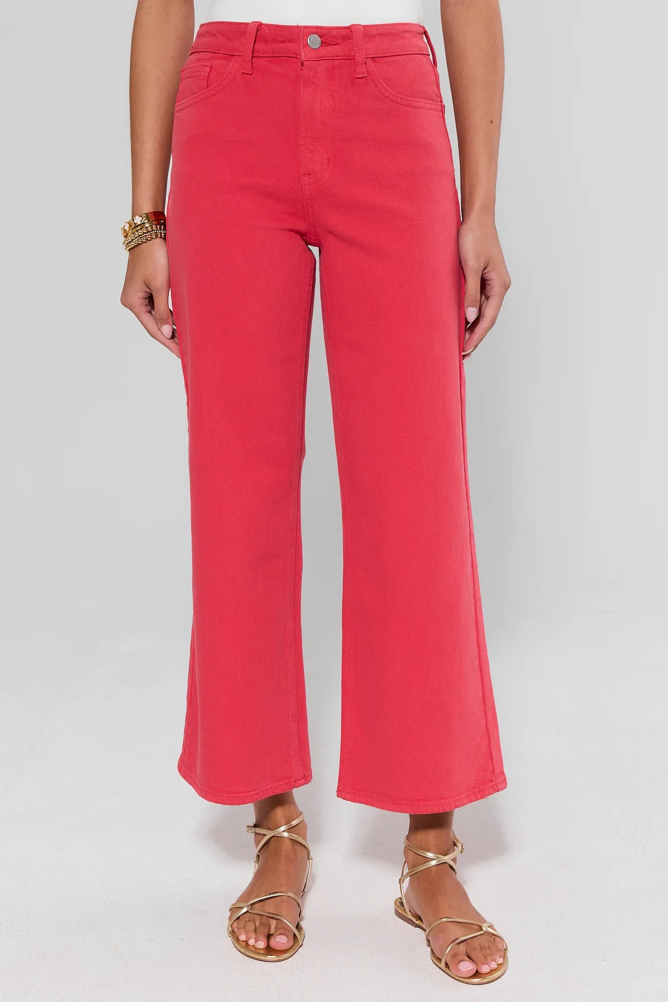 Hailey Red Wide Leg Cropped Jeans | Avara