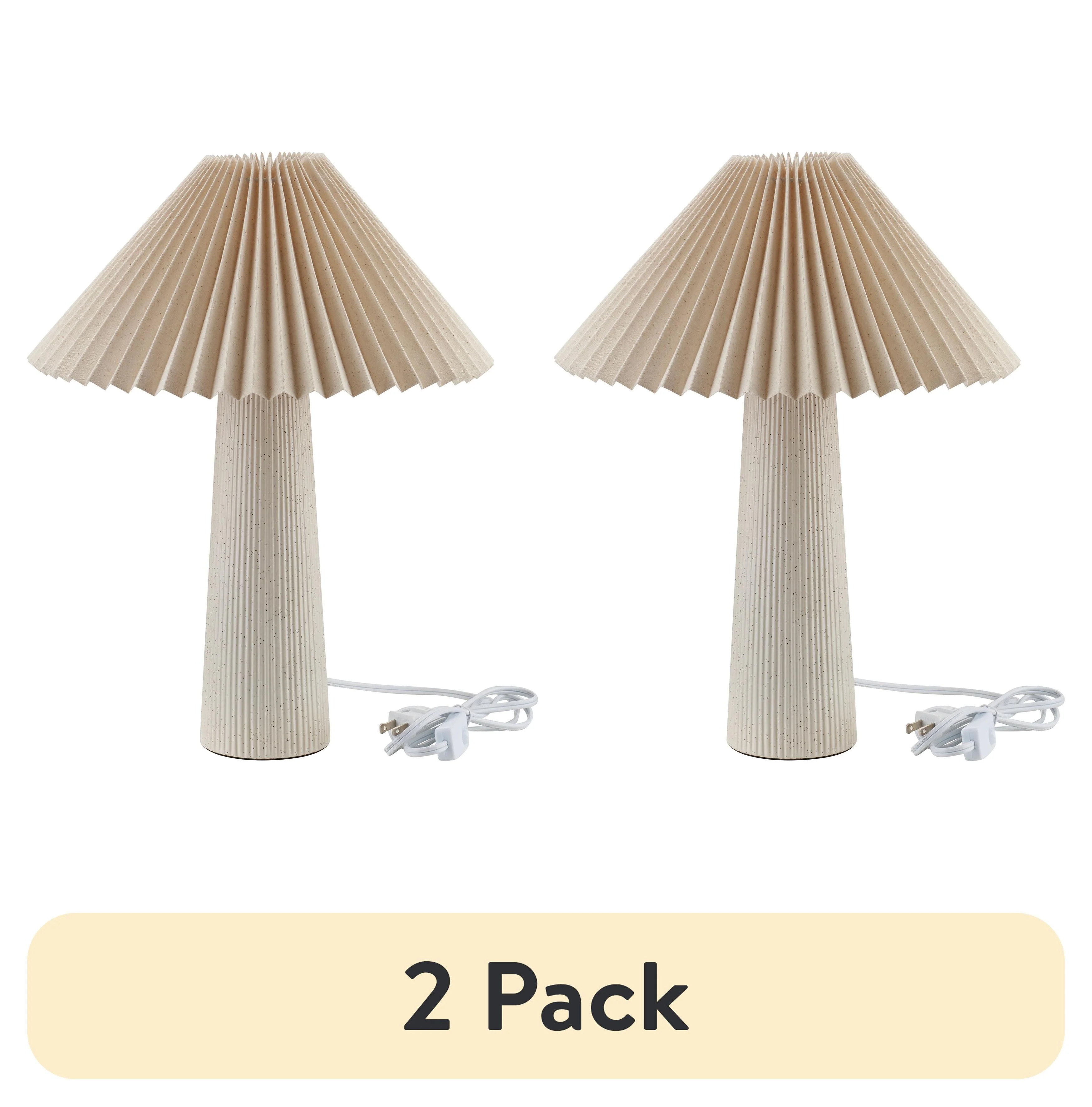 (2 pack) Home Decor Collection 18"in Ribbed Ceramic Table Lamp with Ivory Pleated Shade | Walmart (US)