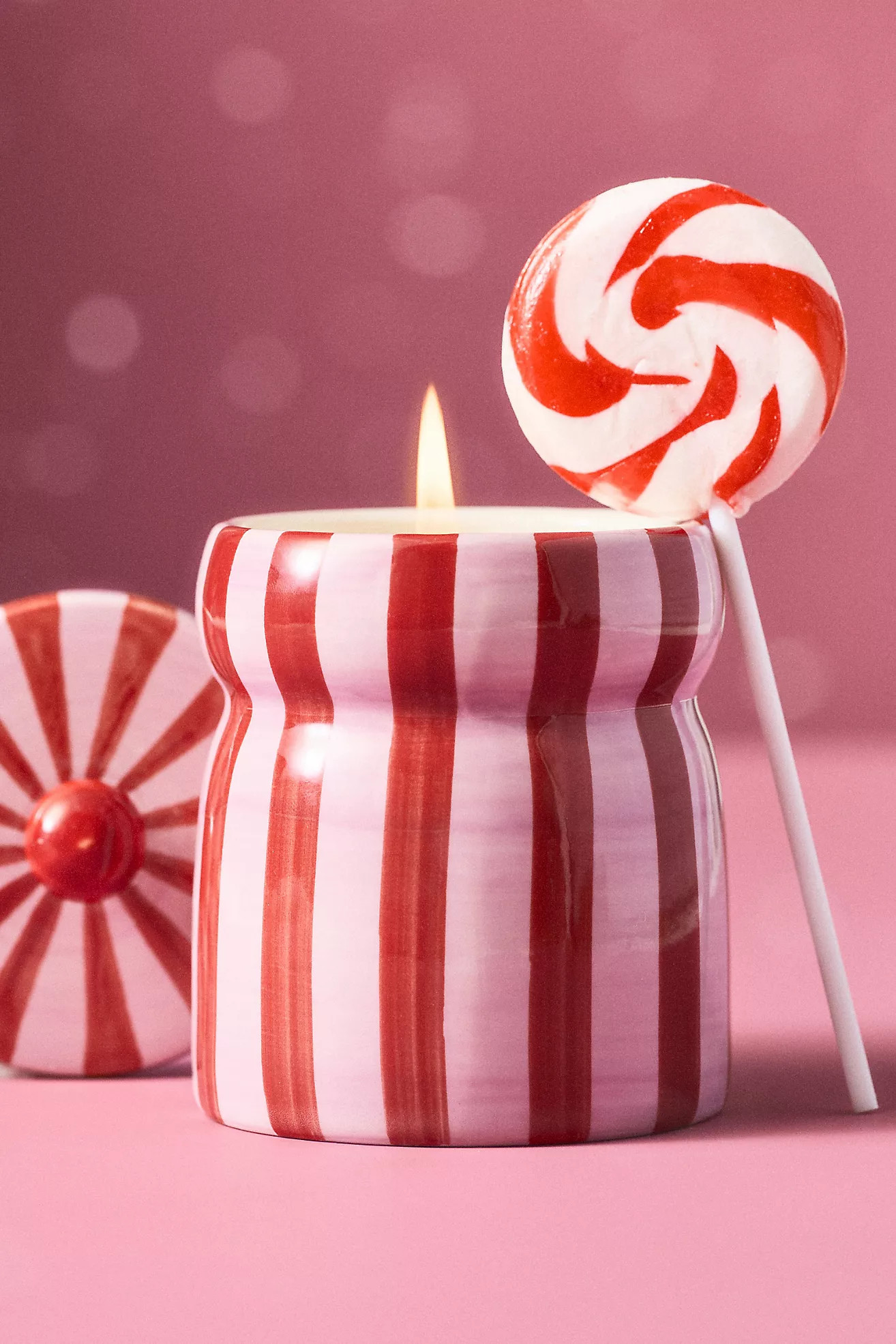 Cabana Pink Peppermint Striped Ceramic Candle | Anthropologie (US)