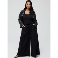 High-Rise Pull-On Poplin Wide-Leg Pant in Black | Torrid (US & Canada)
