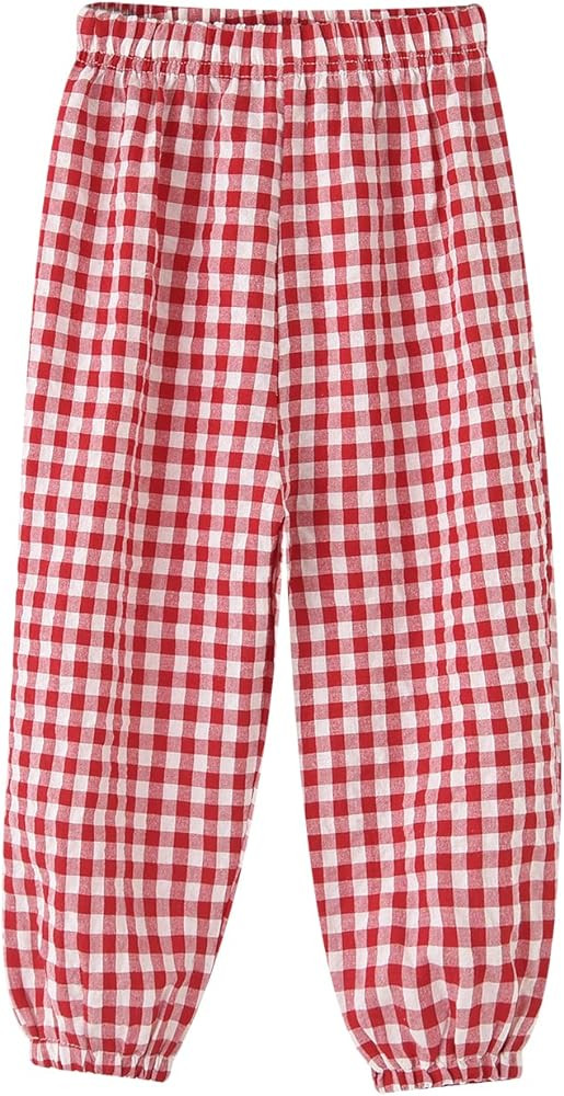 BINIDUCKLING Toddler Pull Up Loose Gingham Girls Pants 2-9 Years | Amazon (US)