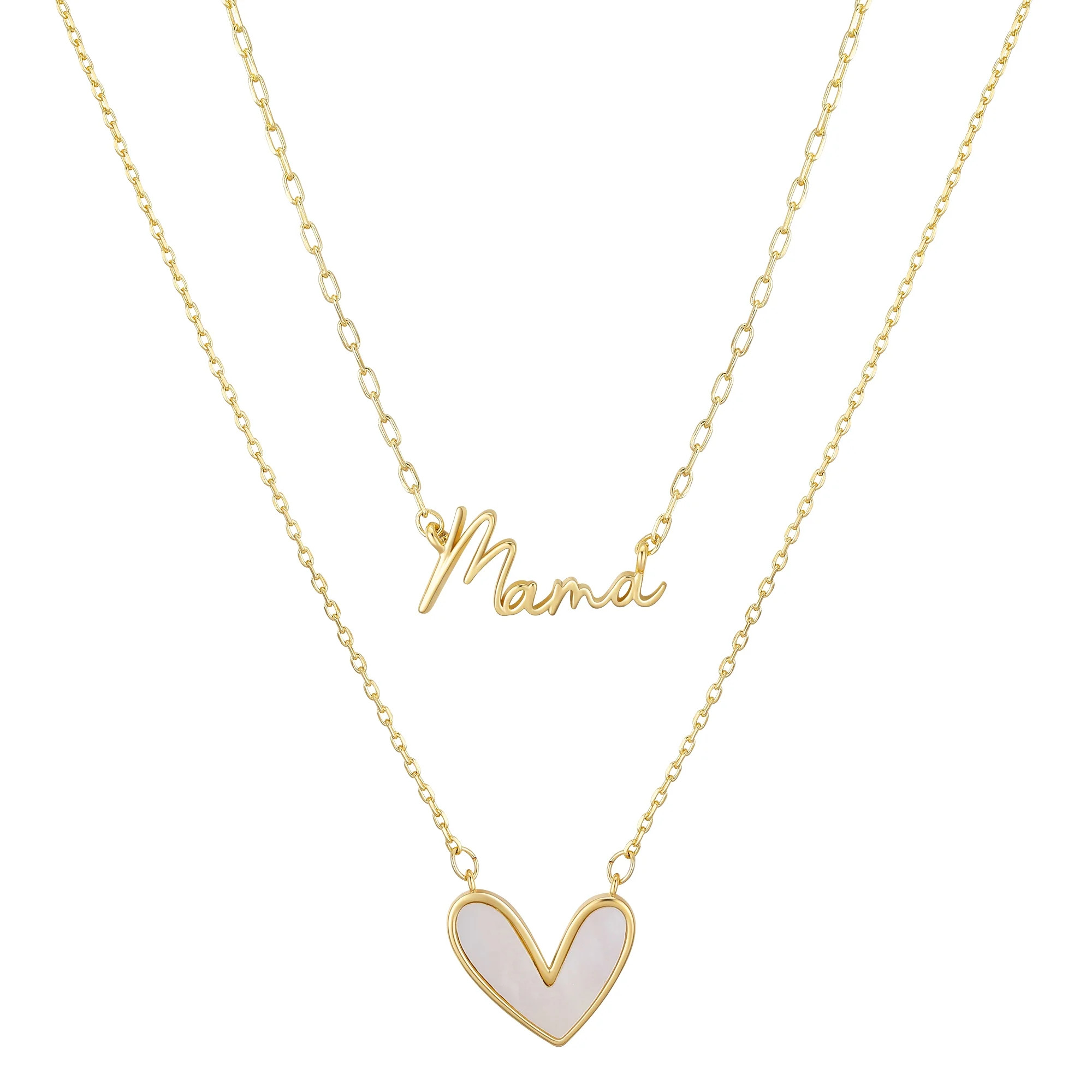 Believe by Brilliance Women's Mother of Pearl Heart 'Mama' Layered Necklace Set, 16+2/18+2 | Walmart (US)