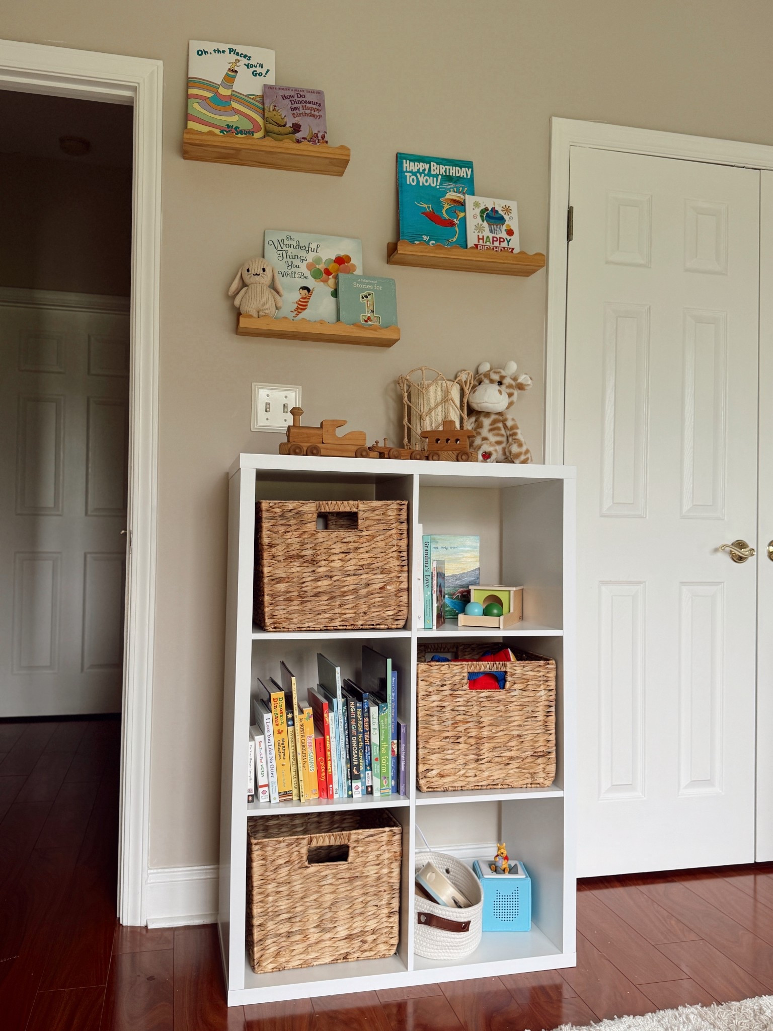 Baby boy nursery organization - bookshelf cubic with baskets, wooden bookshelves 




#LTKHome #LTKBaby