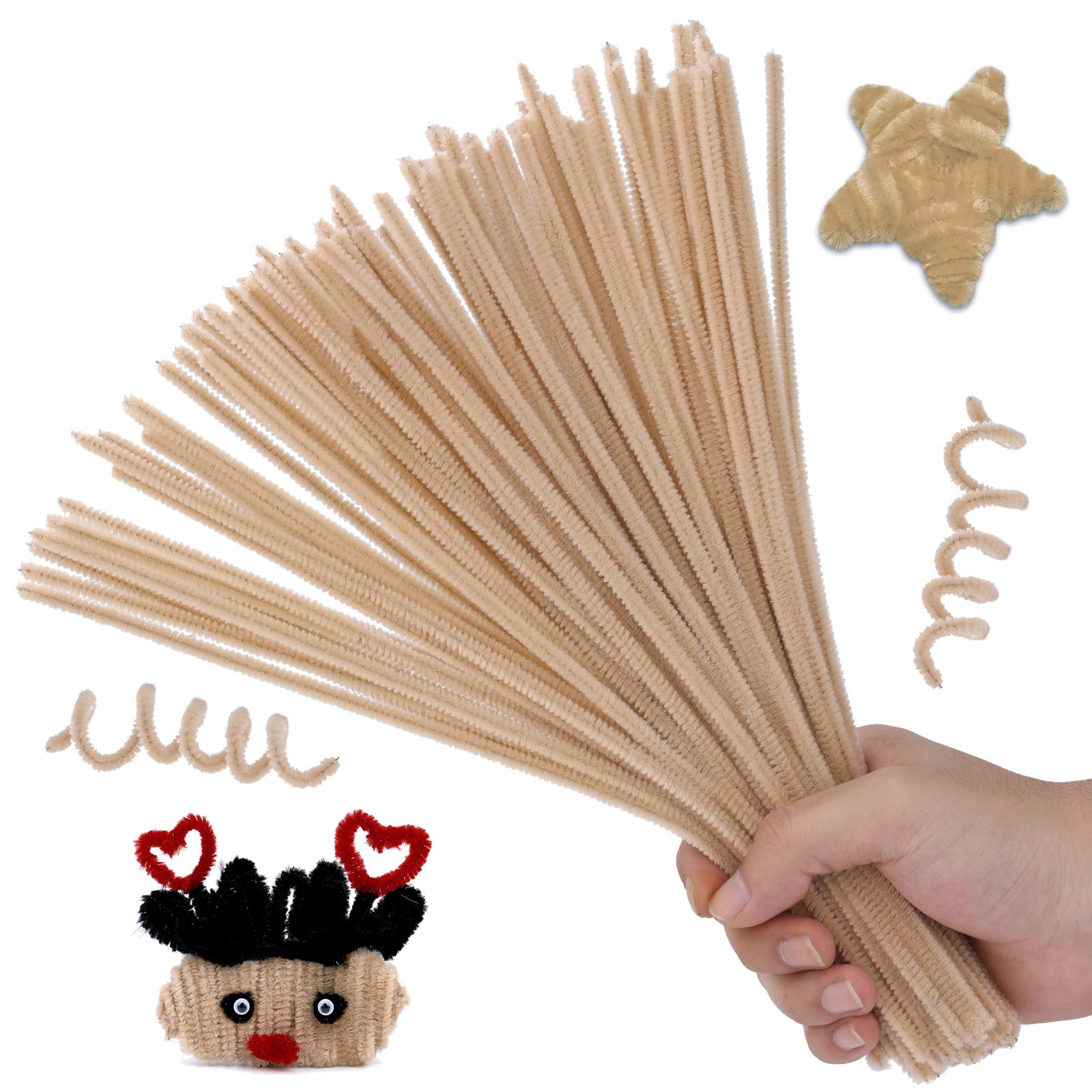 Pipe Cleaners, 100PCS Pipe Cleaners Craft Supplies, Cream Brown Pipe Cleaners Bulk Fuzzy Sticks f... | Amazon (US)