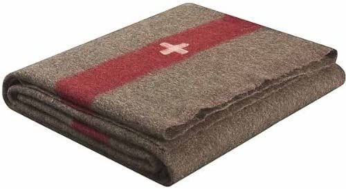 SL Swiss Army Style Wool Chestnut Blanket 2700, Brown with White Cross and Red Stripe | Amazon (US)