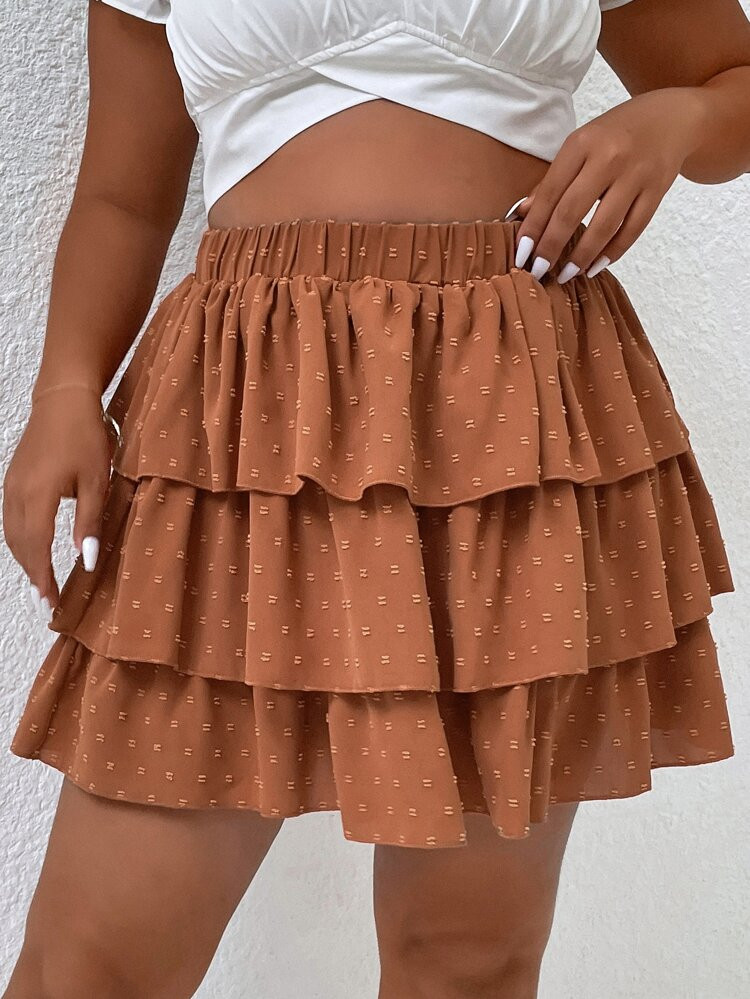 Plus Swiss Dot Layered Hem Skirt | SHEIN