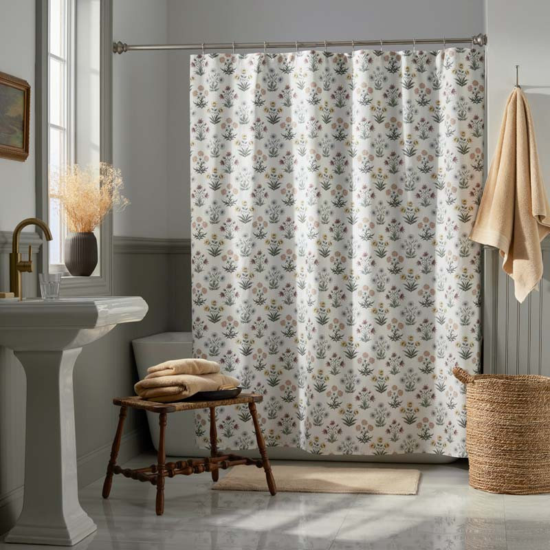 Garden Patch Garment Washed Cotton Percale Shower Curtain - Multi | The Company Store