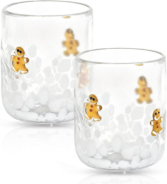 2 Pcs Christmas Icon Juice Glasses,14oz Gingerbread Man Icon Stemless Coffee Cocktail Glassware C... | Amazon (US)