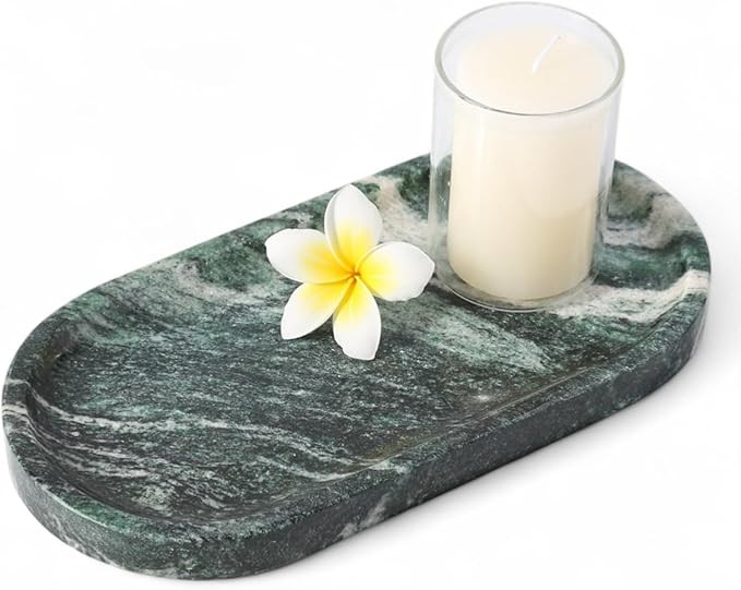 Koville Green Marble Tray for Bathroom Countertop, 10"x5" Natural Marble Vanity Tray Perfume Tray... | Amazon (US)