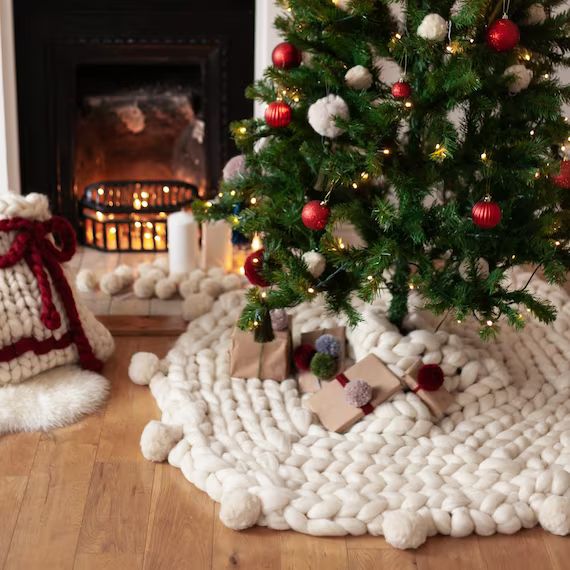 Giant Knitted Christmas Tree Skirt - Christmas Home Decor - FREE UK Shipping | Etsy (US)