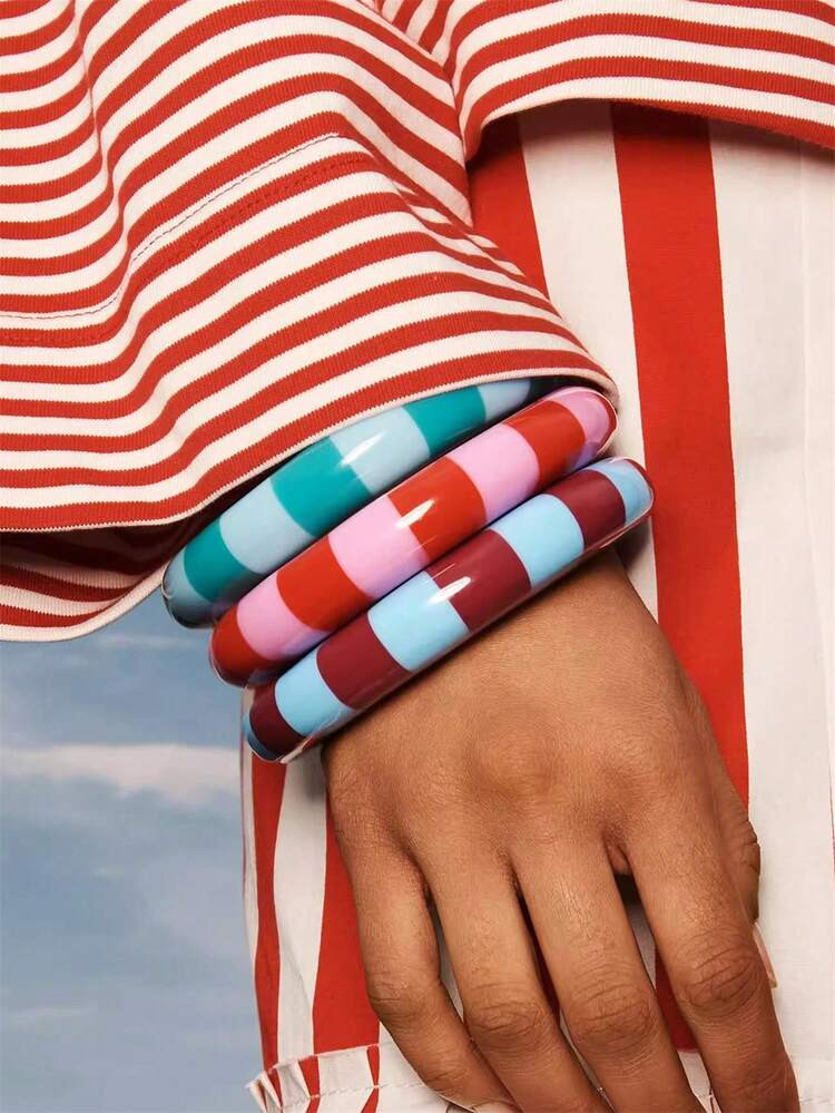 1pc Colorful Striped Resin Bracelet, Fashionable & Charming Stacking Jewelry For Women | SHEIN