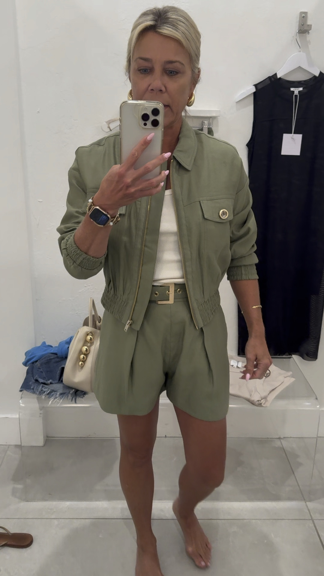 Transition to ga outfit perfect for warm fall days, warm climates or wear these pieces individually. Love this safe green bomber jacket.

#LTKFindsUnder100 #LTKStyleTip #LTKOver40