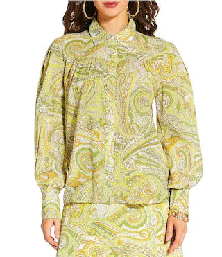 x Amanda Jones Vaughan Stevie Coordinating Paisley Point Collar Long Sleeve Button Front Blouse | Dillard's