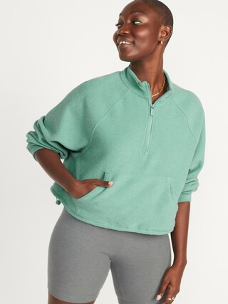 Long-Sleeve Half-Zip Oversized Textured Sweatshirt for Women | Old Navy (US)