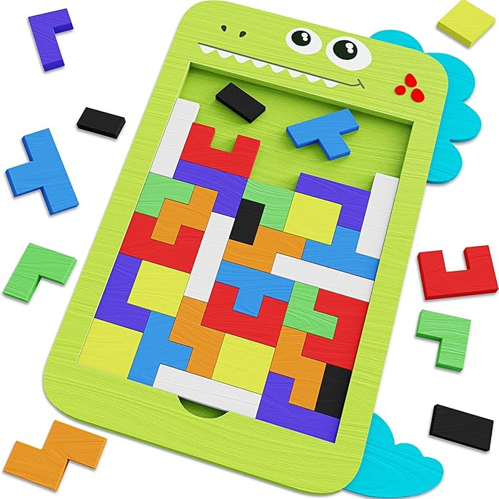 40 Pcs Wooden Blocks Puzzles, Jigsaw Puzzles, Wooden Brain Teaser IQ Game Toy, Educational Puzzle... | Amazon (US)