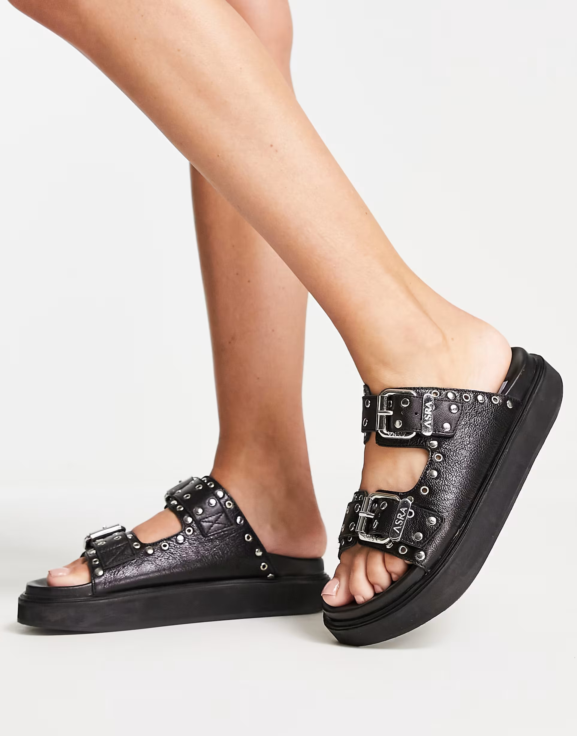 ASRA Siana leather slide sandals with studs in black | ASOS (Global)