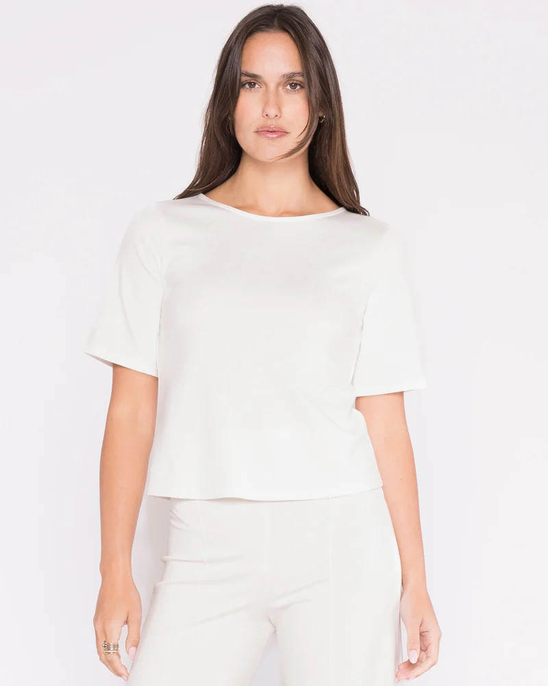 Off-White Ponte Knit Short Sleeve Top Extended | Ripley Rader