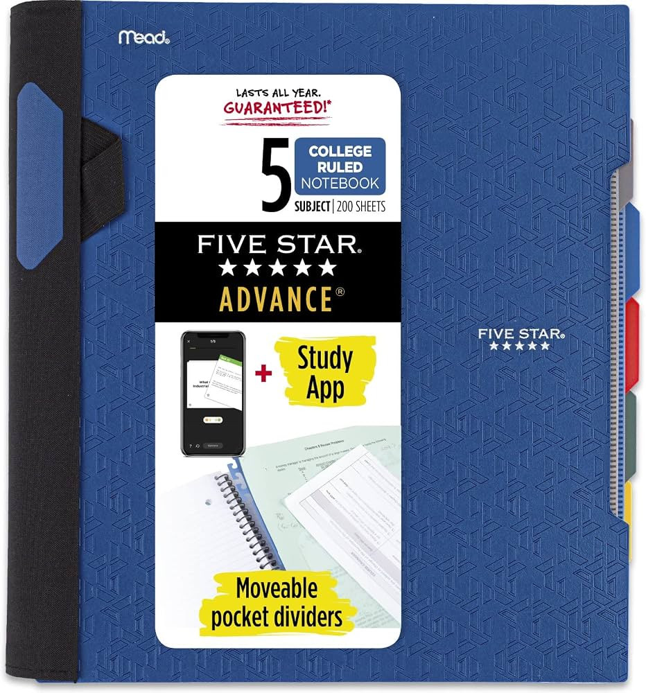 Five Star Spiral Notebook + Study App, 5 Subject, College Ruled Paper, Advance Notebook with Spir... | Amazon (US)