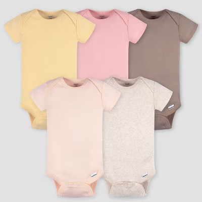 Gerber Baby 5pk Short Sleeve Onesies - Pink 0-3M | Target