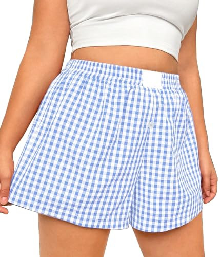 Cotton Gingham Boxer Shorts for Women Casual Summer Pajama Lounge Sleep Cute Y2K Plaid Shorts Bea... | Amazon (US)