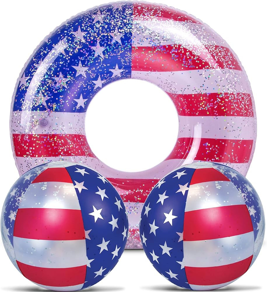 POZA Inflatable USA Pool Float - Luxurious Fun Lounger Filled with Sparkle Silver Stars Confetti,... | Amazon (US)