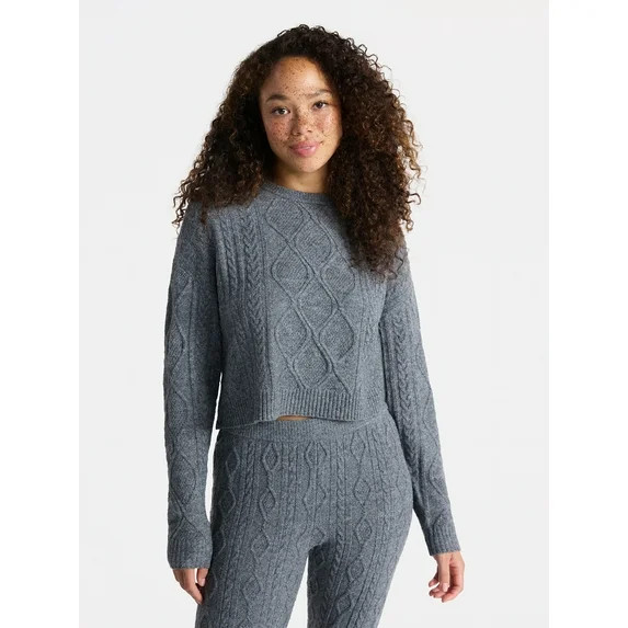 No Boundaries Cable Knit Pullover Sweater, Lightweight, Women’s | Walmart (US)