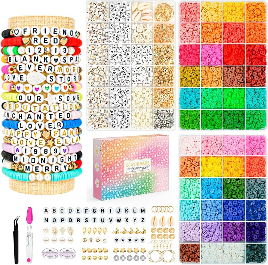 Friendship Bracelet Kit, 14,000pcs 48 Colors Bracelet Making Kit Clay Beads with Number Letter Be... | Amazon (US)