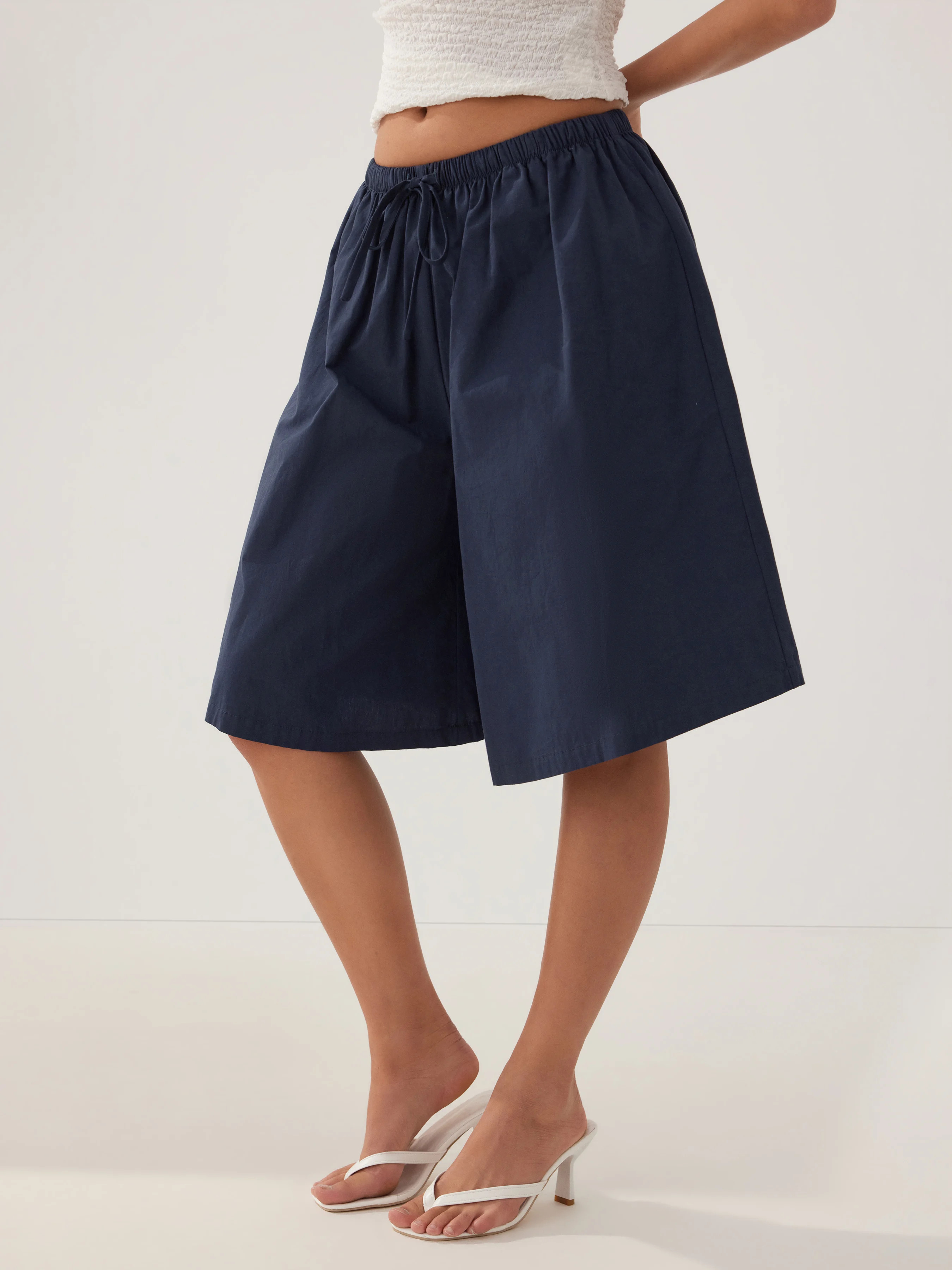 Cotton Mid Rise Drawstring Oversized Bermuda Shorts | Cider