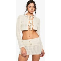 Womens Crochet Tie Detail Top - Beige - 10 | boohoo (US & Canada)