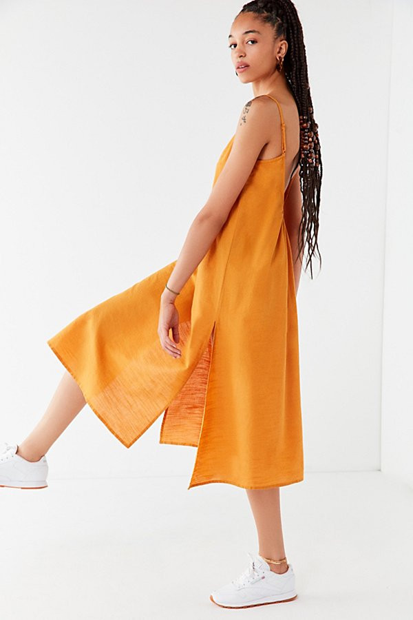 UO Backless Linen Midi Dress - Yellow XS at Urban Outfitters | Urban Outfitters (US and RoW)