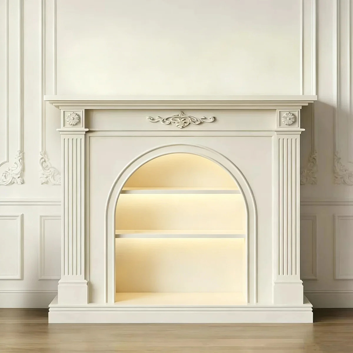 Beige Solid Wood Freestanding Fireplace | Wayfair North America