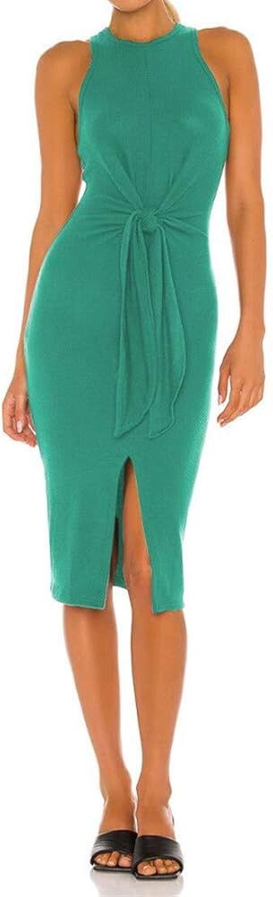 JLCNCUE Women's Casual Backless Waist Tie Tank Dress Sexy Bodycon Sleeveless Front Slit Dress 72008 | Amazon (US)