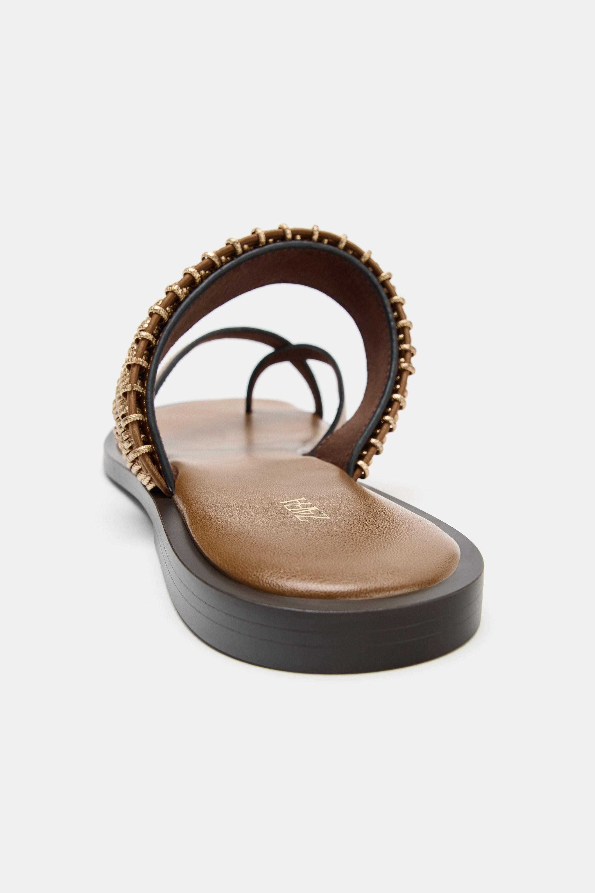 FLAT SANDALS WITH METALLIC DETAILS | Zara US