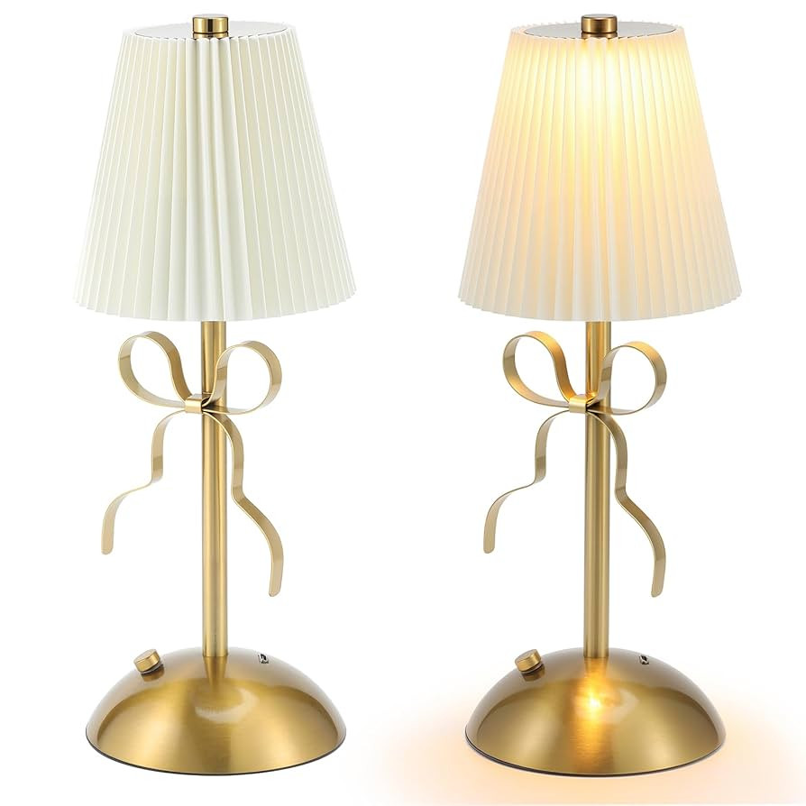 2 Pack Small White Golden Bow Table Lamp 12 Inch for Girl's Bedroom Cute Coquette Bow Table Lamp ... | Amazon (US)
