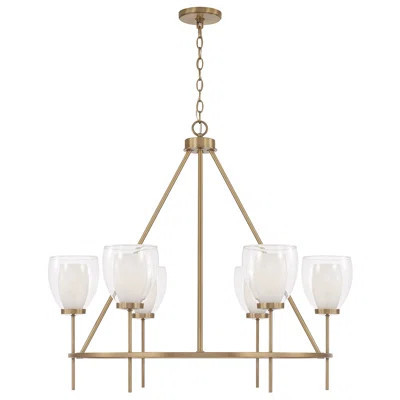 35" W x 31" H 6-Light Ring Chandelier in Aged Brass with Layered White and Clear Glass | Wayfair North America