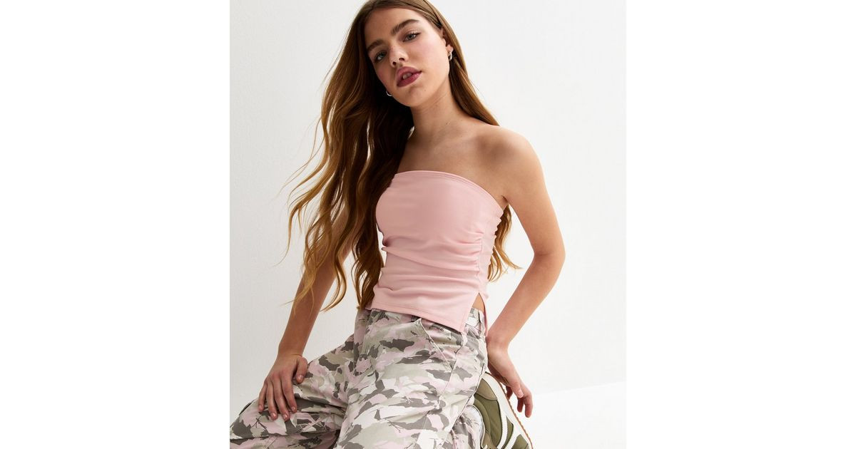 Girls' Light Pink Asymmetric Ruched Side Bandeau Top New Look | New Look (UK)