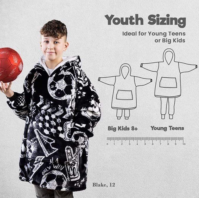 Sports Blanket Hoodie Men & Kids, Oversized Wearable Blanket Kids, Teens, Adults, Soccer & Basket... | Amazon (US)